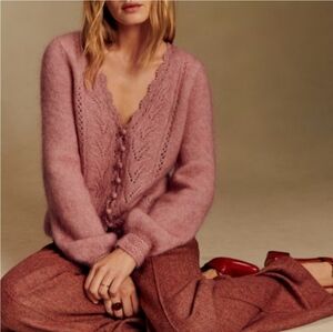 SÉZANE Angelo Fancy Knit Mohair Reversible Cardigan Pink Rose New RARE